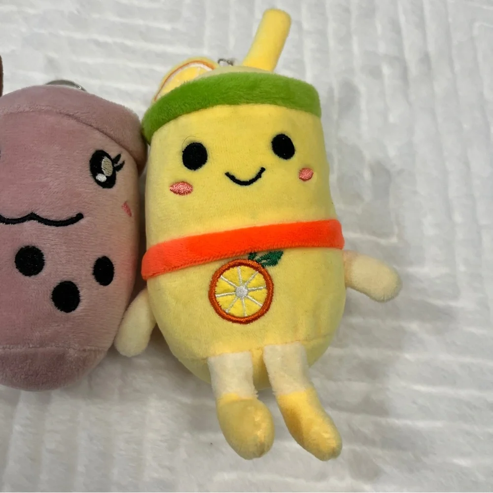 Plush Bubble‎ Tea Boba Tea Yellow Lemon Pink Keychain